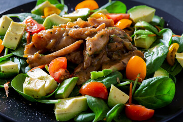 Baked Honey Mustard Chicken with avocado and salads