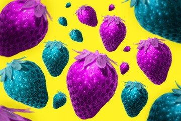 
Fresh strawberry pattern in vivid colors on yellow background.