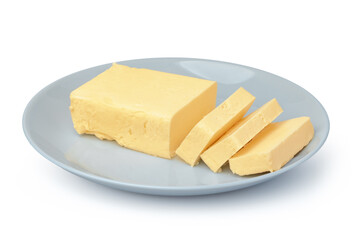 Butter on white plate isolated on white background