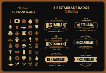 badge restaurant and food icons in retro style