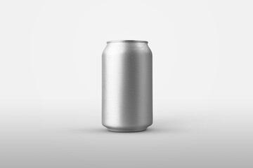 Mockup of a small can with a refreshing drink standing with condensate and drops of water, for...