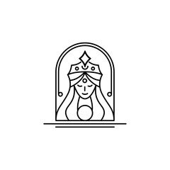 Goddess line logo design. Icon logo of Cleopatra queen with line art concept. Stylized portrait of the young beautiful girl with long hair. Esoteric symbol of a feminine, goddess, mermaid.