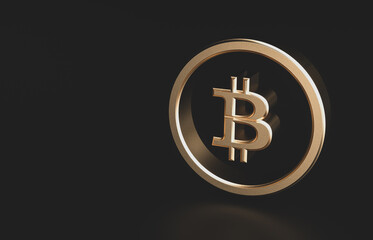 Golden bitcoin digital currency. futuristic digital money 3d icon.