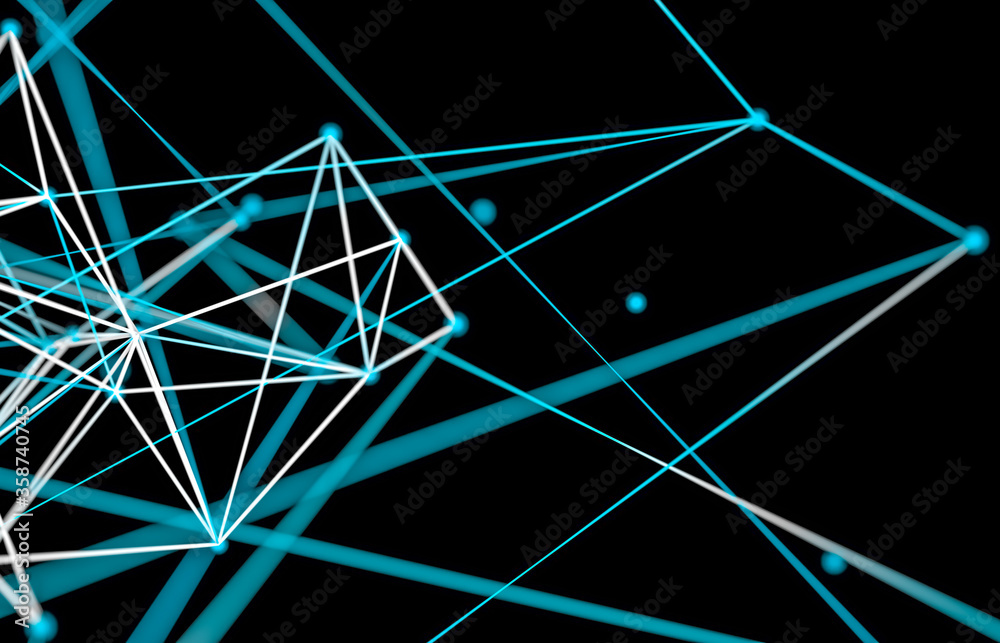 Poster Abstract digital technology background. Big data visualization. Network connection structure. 3d render.