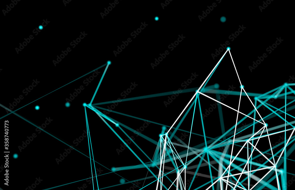 Aufkleber Abstract digital technology background. Big data visualization. Network connection structure. 3d render.