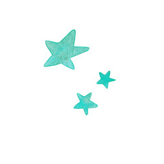 Watercolor stars. Hand drawn blue stars. Illustrations for children