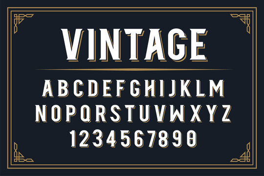 Font with alphabet in vintage style