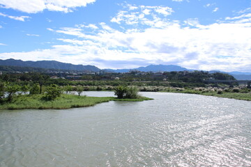 Suburban lake and beautiful sky