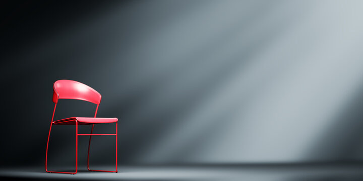 Red Chair In Spotlight. Concept Of Interview, Interrogation Or Consulation.