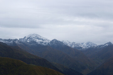 landscape view with snow peaked mountains