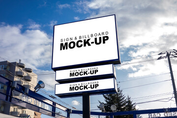 Mock up blank outdoors billboard and signboard on large pole