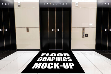 Mock up graphic space on floor at front of elevator entrance