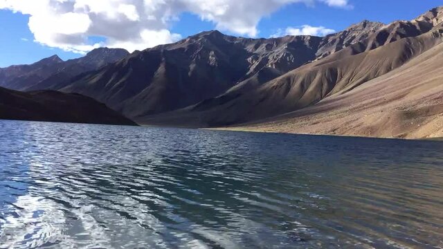 Rippling Water By The Calm Blue Ocean With The Coastal Mountains In The Background In Leh, Ladakh, India. - timelapse