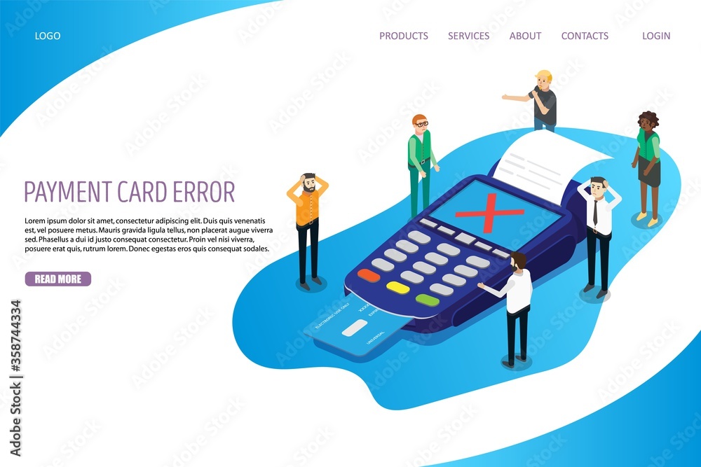 Wall mural payment card error vector website template, web page and landing page design for website and mobile 