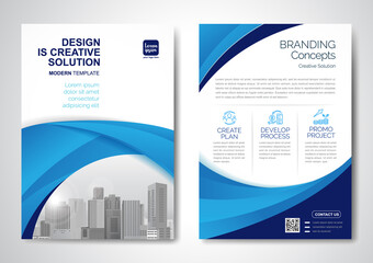 Template vector design for Brochure, AnnualReport, Magazine, Poster, Corporate Presentation, Portfolio, Flyer, infographic, layout modern with blue color size A4, Front and back, Easy to use and edit.