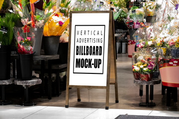 Mock up advertising stand/sandwich board at flowers shop