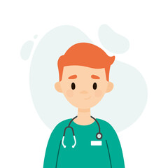 Male doctor character. Avatar of a young male doctor/nurse.  Happy doctor/nurse on a white background. 