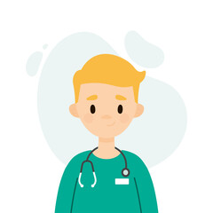 Male doctor character. Avatar of a young male doctor/nurse.  Happy doctor/nurse on a white background. 