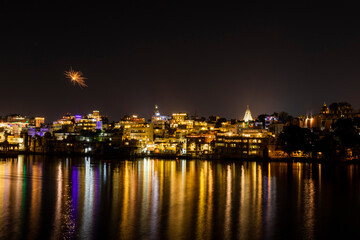 The City palace in Udaipur during Diwali