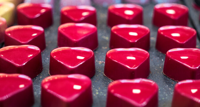 handmade chocolate candies shape of heart.