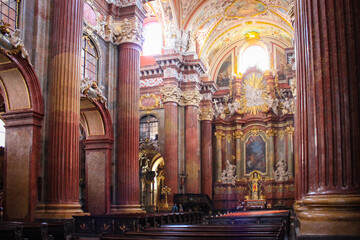 Poznan, Poland - May 05, 2015: Columns And Interiors Of A Fara Poznanska Baroque Parish And Collegiate Church