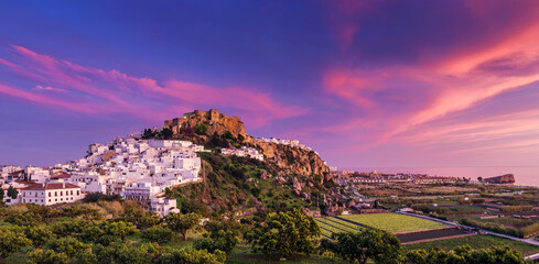 Panoramic view of Salobreña at sunset in the province of Granada, Andalusia, Spain  © inigolaitxu