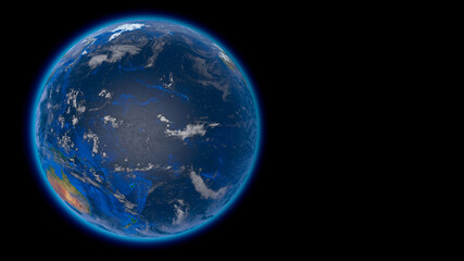 Beautiful planet Earth in space against the black background. Flying over the earth's surface. Oceania. 3d rendering. Elements of this video furnished by NASA.