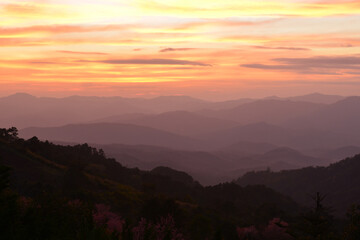 Amazing twilight over the mountain at Doi Inthanond national park. Chiang Mai, Thailand.