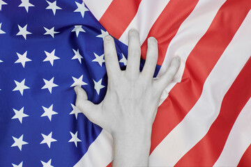 Colorless hand crumpled national USA american flag