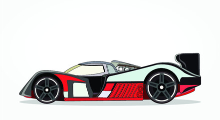 Obraz premium detailed body and rims of a flat colored car cartoon vector illustration