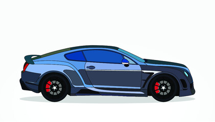 Plakat detailed body and rims of a flat colored car cartoon vector illustration