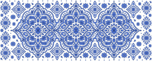 Blue and white luxury ornament background. Traditional Turkish pattern, Indian motifs. Great for fabric and textile, wallpaper, packaging or any desired idea.