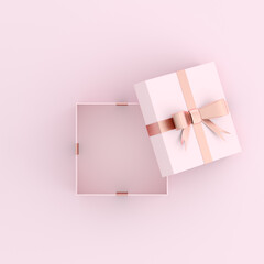 Mock up of open gift box on pink background. 3D rendering.