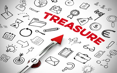 Englischer Slogan Treasure (Schatz) auf Kompass