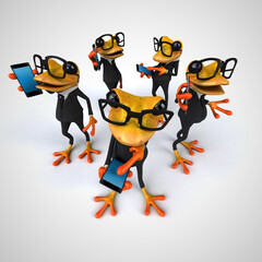 3D Illustration of cartoon Frogs phoning