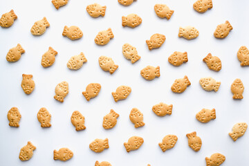 fish cookies on white background, fish cracker cookies