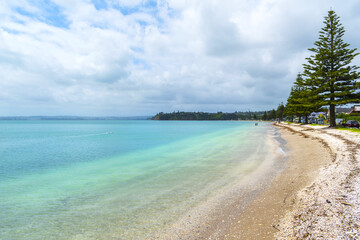 Panoramic View of Eastern Beach, Auckland New Zealand during High Tide Time