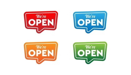 We’re open sticker banner design template.