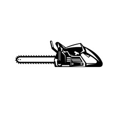 Chainsaw Viewed From Side Retro Black and White