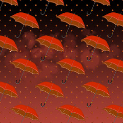 Fototapeta na wymiar seamless dots pattern with orange umbrellas gradient black dark glitter
