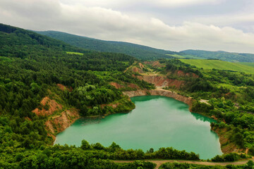 Fototapeta premium Aerial view of Lake Skrabske in Slovakia