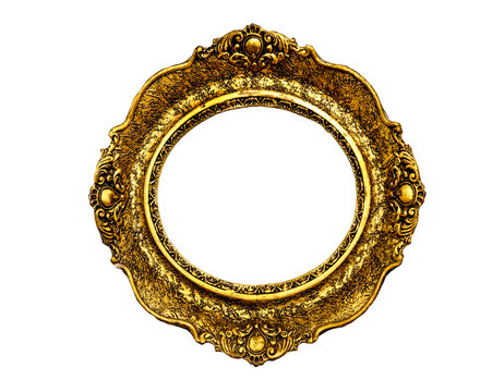 Vintage luxury golden frame with ornate baroque decoration isolated over white background.