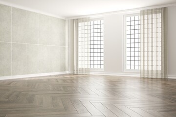modern empty room with curtains interior design. 3D illustration