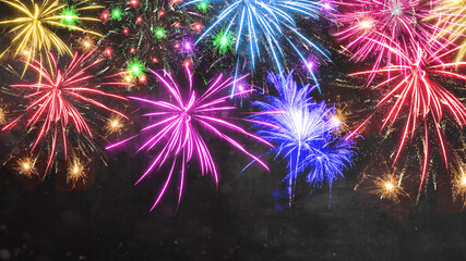 FIREWORK background - Colorful festive firework in summer party / silvester, in the dark night, with copy space