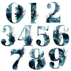 Watercolor forest numerals set. - 358755570