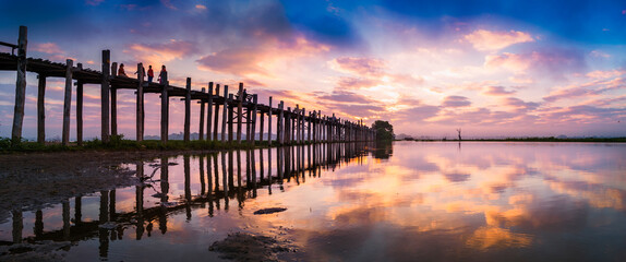 Misty morning Wooden Mon Bridge, Sangkhla Buri,Kanchanaburi province, Thailand
