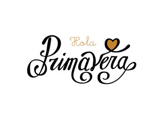 Hola Primavera. Vector hand lettering typography poster Hello spring in Spanish language. Fun quote design logo or label. © larysaray