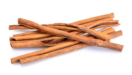 Cinnamon sticks isolated on white background.