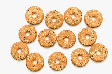 round cookies on a white background, biscuits for tea