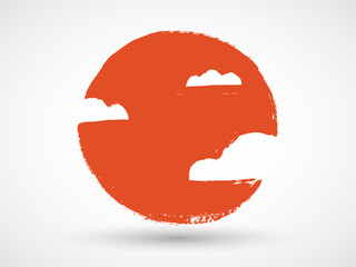 Sun and cloud. Hand painted with oil pastel crayons. Weather forecast, summertime, climate, meteorology concept. Graphic design element for poster, greeting card, scrapbooking, children book